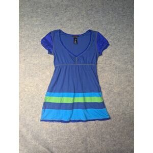 Y2K Babydoll Lace V Neck Custo Barcelona Blue Tshirt Size 2 Pima Cotton